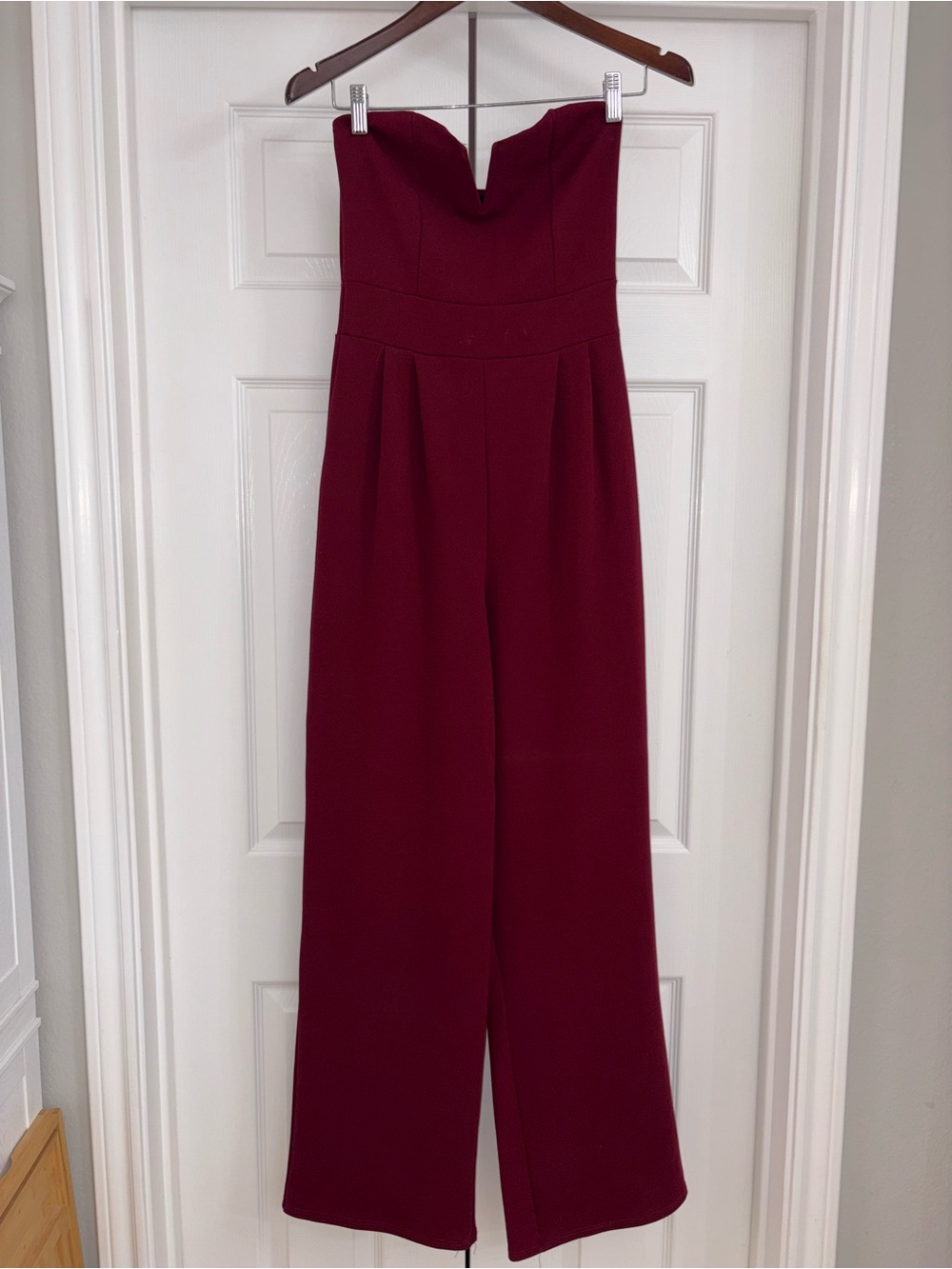 Strapless Wide-Leg Jumpsuit in Burgundy